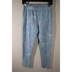 Lands End XL 14-16 Blue Pink Marble Swirl Tough Cotton Leggings Pull On Pants